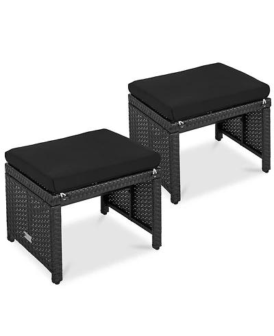 Best Choice Products Set of 2 Multipurpose Patio Wicker Ottomans w/ Removable Cushions