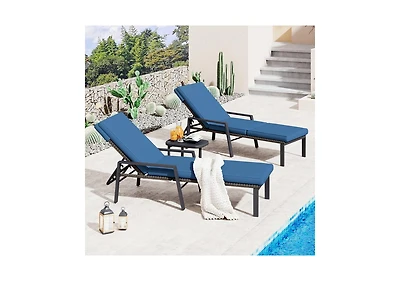 Aecojoy Chaise Lounge Chairs for Outside Set of 2, Adjustable Wicker Pe Rattan Patio Pool Recliner Chair with Removable Cushion
