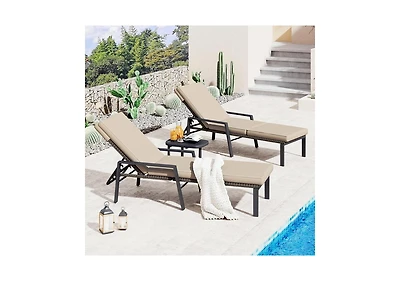 Aecojoy Chaise Lounge Chairs for Outside Set of 2, Adjustable Wicker Pe Rattan Patio Pool Recliner Chair with Removable Cushion
