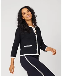 Cable & Gauge Women's Contrast Trim Crewneck Cardigan