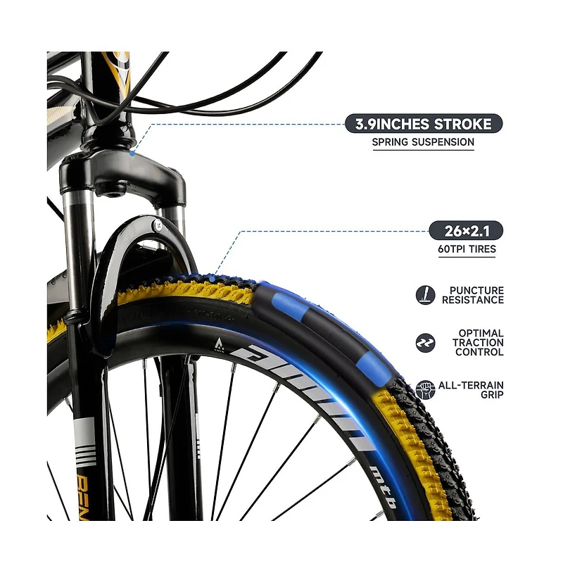 Artudatech 26" Mountain Bike 21 speed Mtb Teenagers Bicycle Full Suspension Thumb Shifter