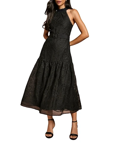 Coast Women's Lace Organza Belted Halter Midi Dress