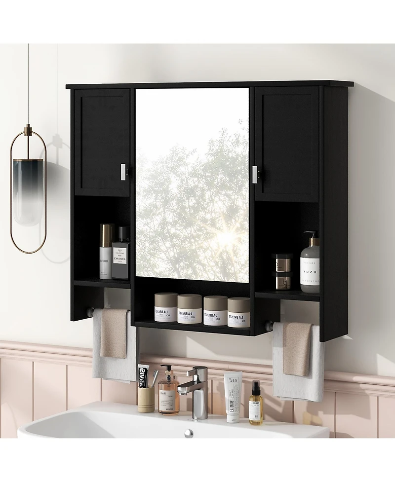 Casainc 35'' x 28'' Wall Mounted Bathroom Storage Cabinet with Mirror & Towel Bar