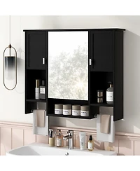 Casainc 35'' x 28'' Wall Mounted Bathroom Storage Cabinet with Mirror & Towel Bar