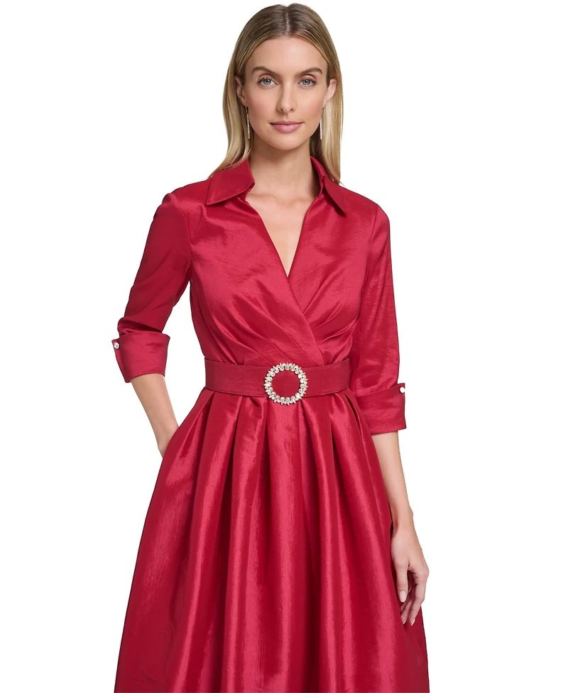 Jessica Howard Petite Collared V-Neck Midi Dress
