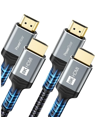Powerbear Hdmi Cable 8K 2-Pack High Speed Braided Cord for Laptop Monitor PS4 PS5 Xbox Fire Tv Apple Tv