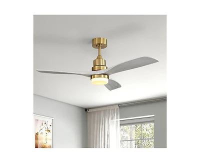 52-inch Modern Minimalist Golden 3 Blades Ceiling Fan with 3 color Dimmable and Memory Function Light and Remote control