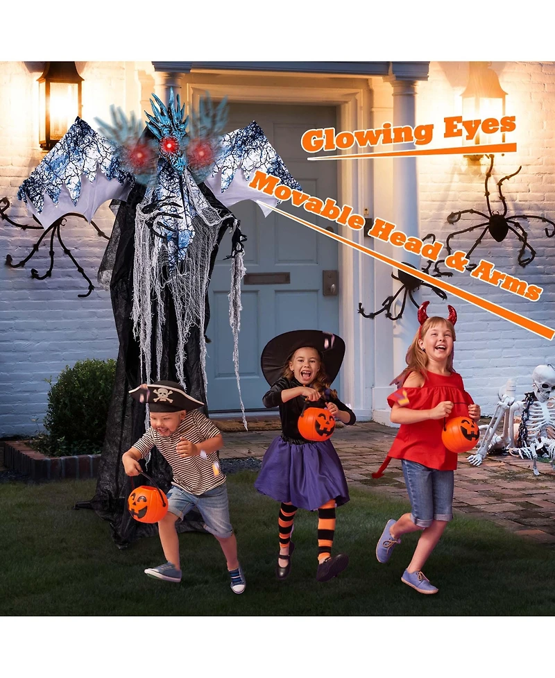 6ft Halloween Animatronic Decoration Animated Dragon with Light Up Eyes Posable Wings & Arms Sound & Touch Activated Standing Figure