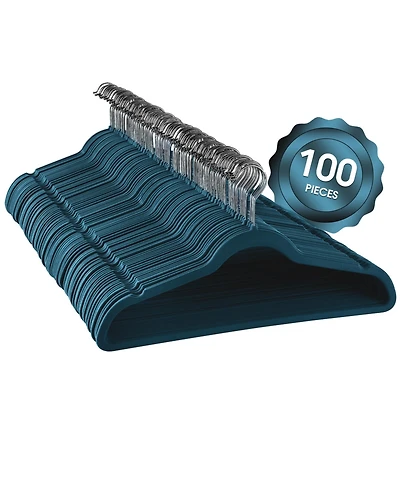 Elama Home 100 Piece Velvet Slim Profile Heavy Duty Felt Hangers with Stainless Steel Swivel Hooks Pink