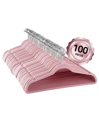 Elama Home 100 Piece Velvet Slim Profile Heavy Duty Felt Hangers with Stainless Steel Swivel Hooks in Pink