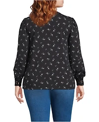 Lands' End Plus Lightweight Jersey Long Sleeve Button Front Pintuck Top