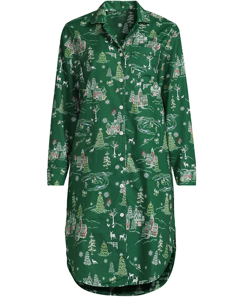 Lands' End Women's Cotton Poplin Long Sleeve Sleepshirt Nightgown