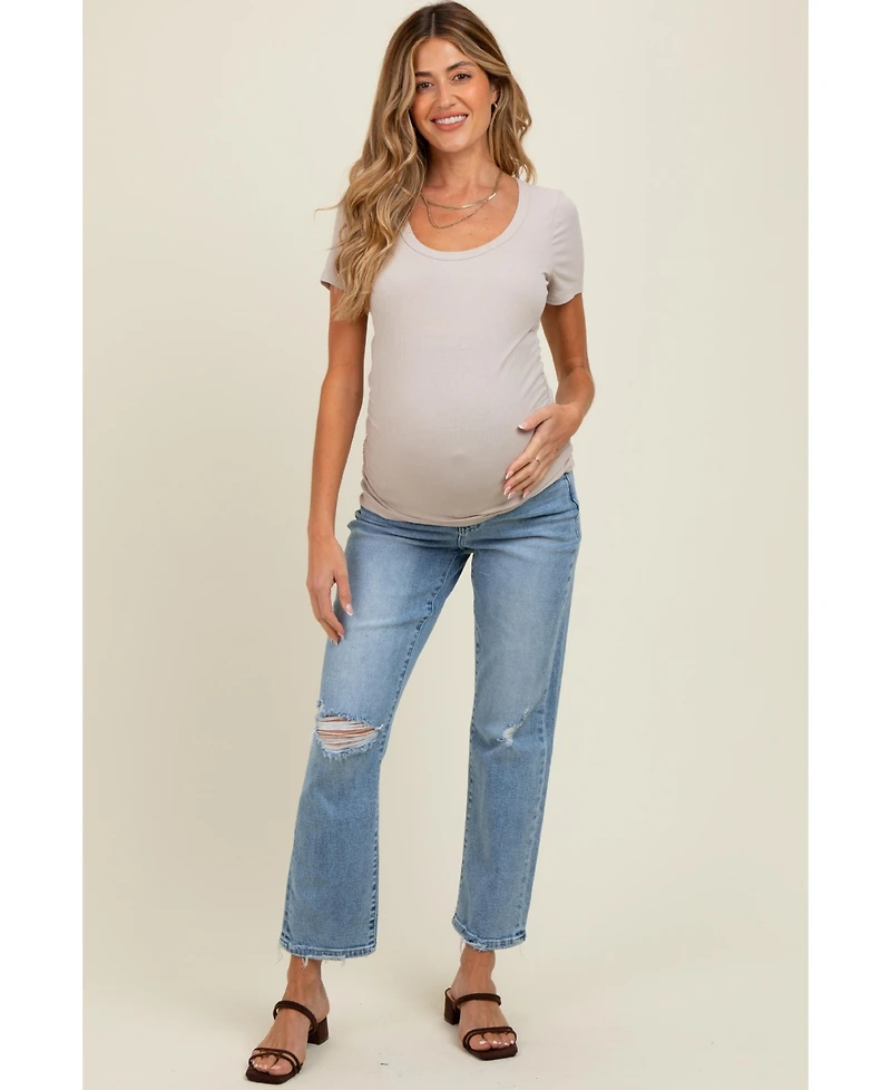 Pinkblush Maternity Light Blue Distressed Open Knee Ankle Straight Leg Jeans
