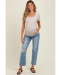 Pinkblush Maternity Light Blue Distressed Open Knee Ankle Straight Leg Jeans