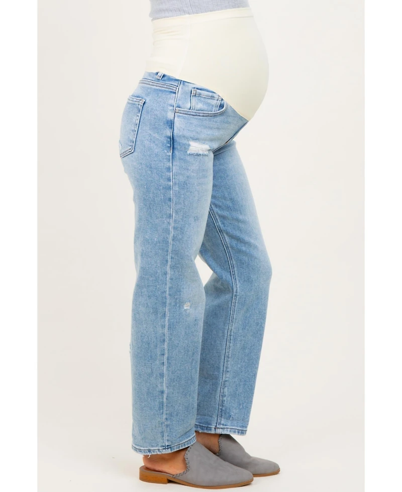 Pinkblush Maternity Light High Rise Ankle Boyfriend Distressed Jeans