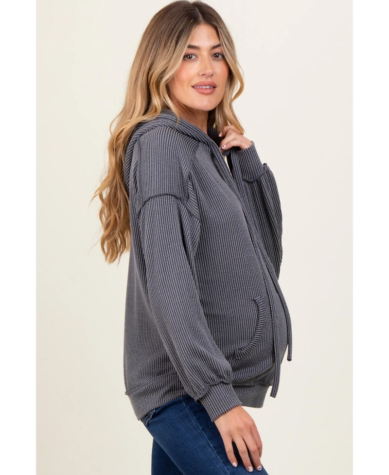 Pinkblush Maternity Olive Ribbed Front Pocket Drawstring Hoodie