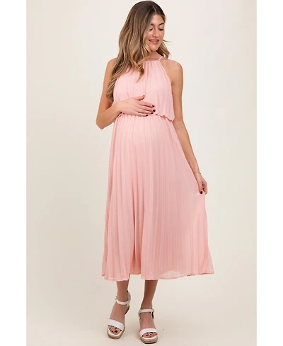 Pinkblush Maternity Pink Pleated Woven Midi Dress