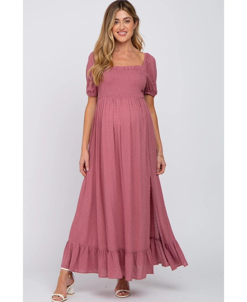 Pinkblush Maternity Mauve Swiss Dot Square Neck Smocked Maxi Dress