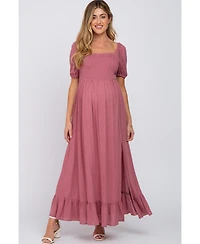 Pinkblush Maternity Mauve Swiss Dot Square Neck Smocked Maxi Dress