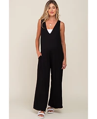 Pinkblush Maternity Black Deep V Sleeveless Wide Leg Jumpsuit