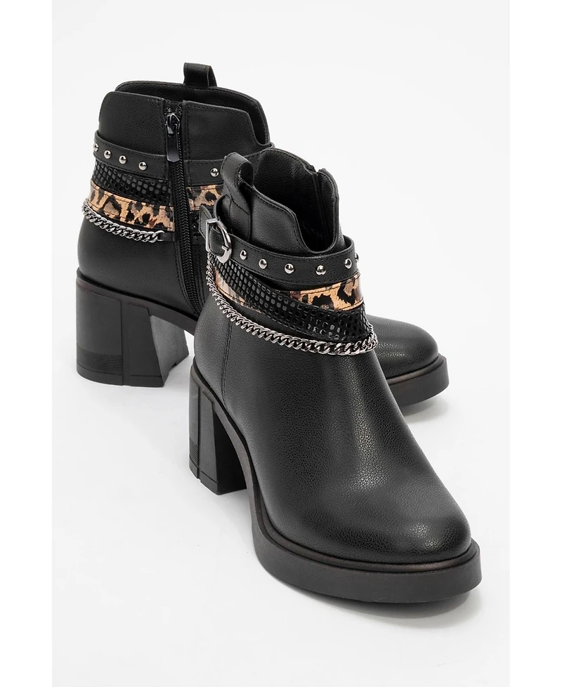 Prologue Shoes Boliva Buckled Chain Block Heel Boot (Women)