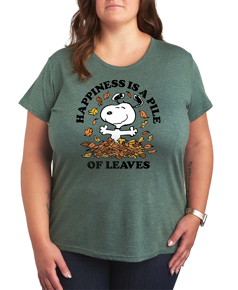 Snoopy Hybrid Apparel Plus SizeHappiness is a Pile of Leaves Women's Short Sleeve Graphic T-shirts