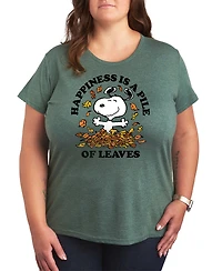 Snoopy Hybrid Apparel Plus SizeHappiness is a Pile of Leaves Women's Short Sleeve Graphic T-shirts