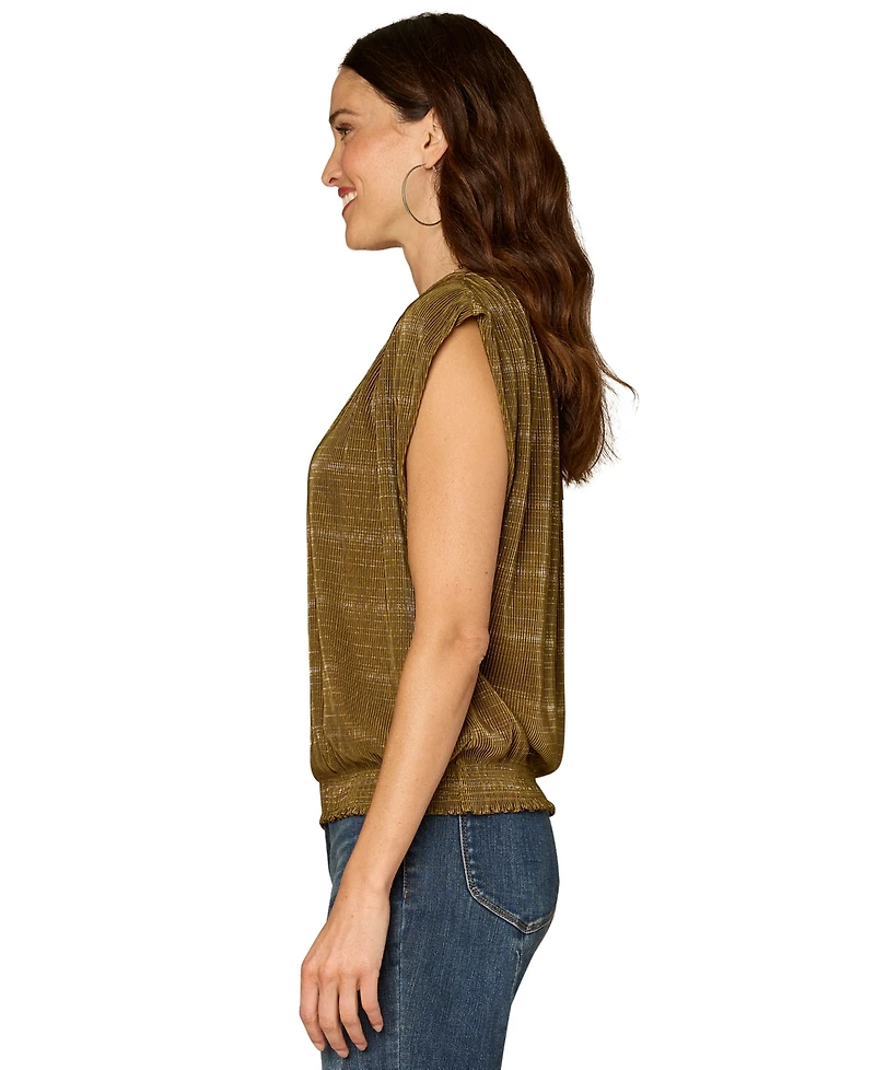 Democracy Petite Extended Cap Sleeve Crewneck Top