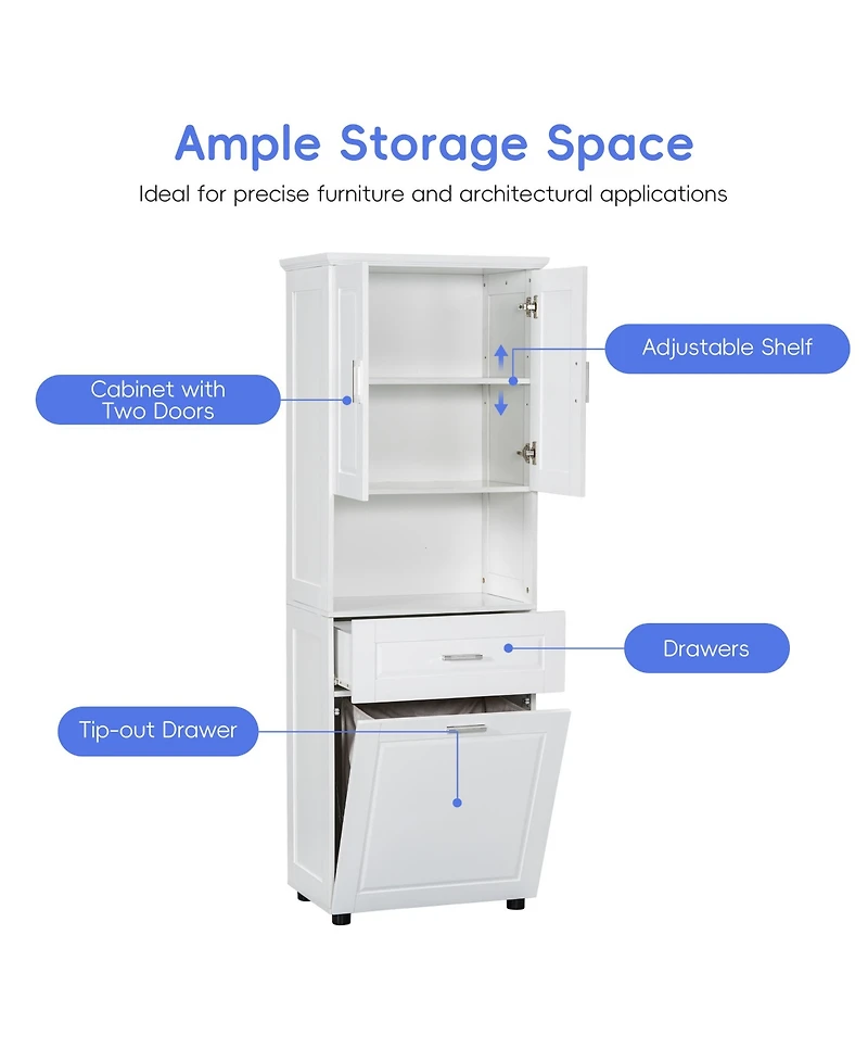 Casainc Tall Bathroom Cabinet with Laundry Basket, Tilt-Out Hamper and Upper Storage