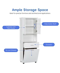 Casainc Tall Bathroom Cabinet with Laundry Basket, Tilt-Out Hamper and Upper Storage