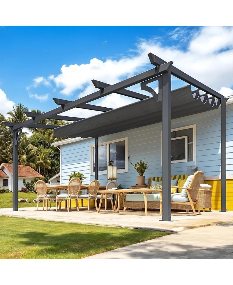 Aecojoy 14' x 10' Gazebo for Patio, Retractable Pergola with Adjustable Sun Shade Canopy Roof