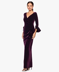 Betsy & Adam Women's Velvet Long Sleeve V-Neck Gown