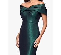 Betsy & Adam Women's Long Off-The-Shoulder Gown
