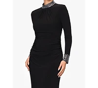 Betsy & Adam Women's Long Sleeve Mock Neck Gown