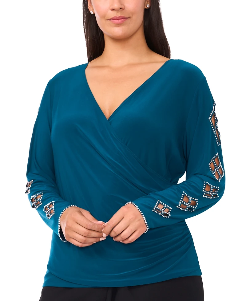 Msk Plus Faraj Long Sleeves Faux Wrap Top