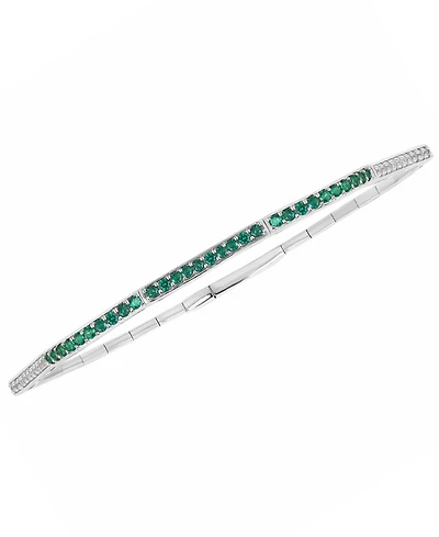 Macy's Lab-Grown Emerald (1/3 ct. t.w.) and Lab-Grown White Sapphire (1/3 ct. t.w.) Bangle in Sterling Silver