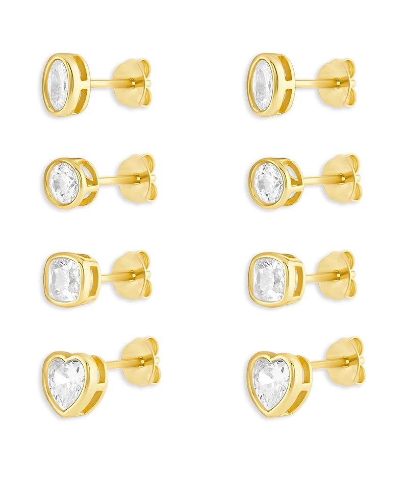 Holiday Lane 4-Pc. Cubic Zirconia Gold-Tone Over Sterling Silver Stud Earrings Set, Macy's Exclusive