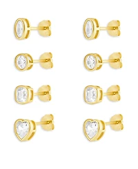 Holiday Lane 4-Pc. Cubic Zirconia Gold-Tone Over Sterling Silver Stud Earrings Set, Macy's Exclusive