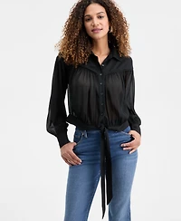 I.n.c. International Concepts Women's Crinkle Chiffon Tie-Hem Blouse, Macy's Exclusive
