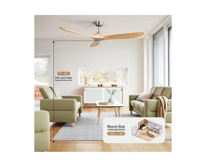 60-inch Modern Sand Nickel 3-Blade Ceiling Fans with Intelligent Remote Control and Timing Function