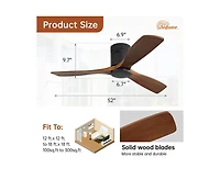 52-inch Modern 3 Solid Wood Blade Ceiling Fan with 6-speed Remote Control and Forward Reverse Rotation Function for Indoor
