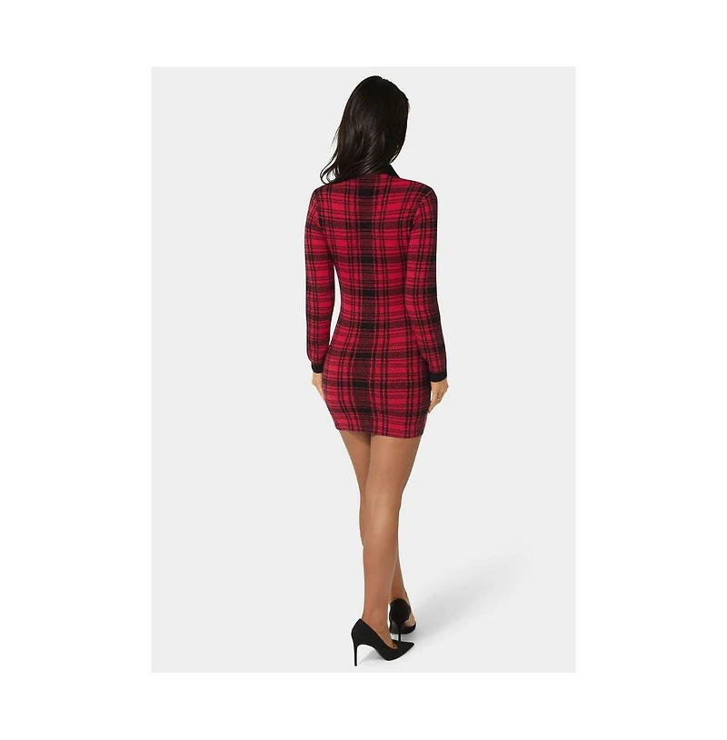 Bebe Women's Plaid Faux Cardi Dress