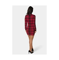 Bebe Women's Plaid Faux Cardi Dress