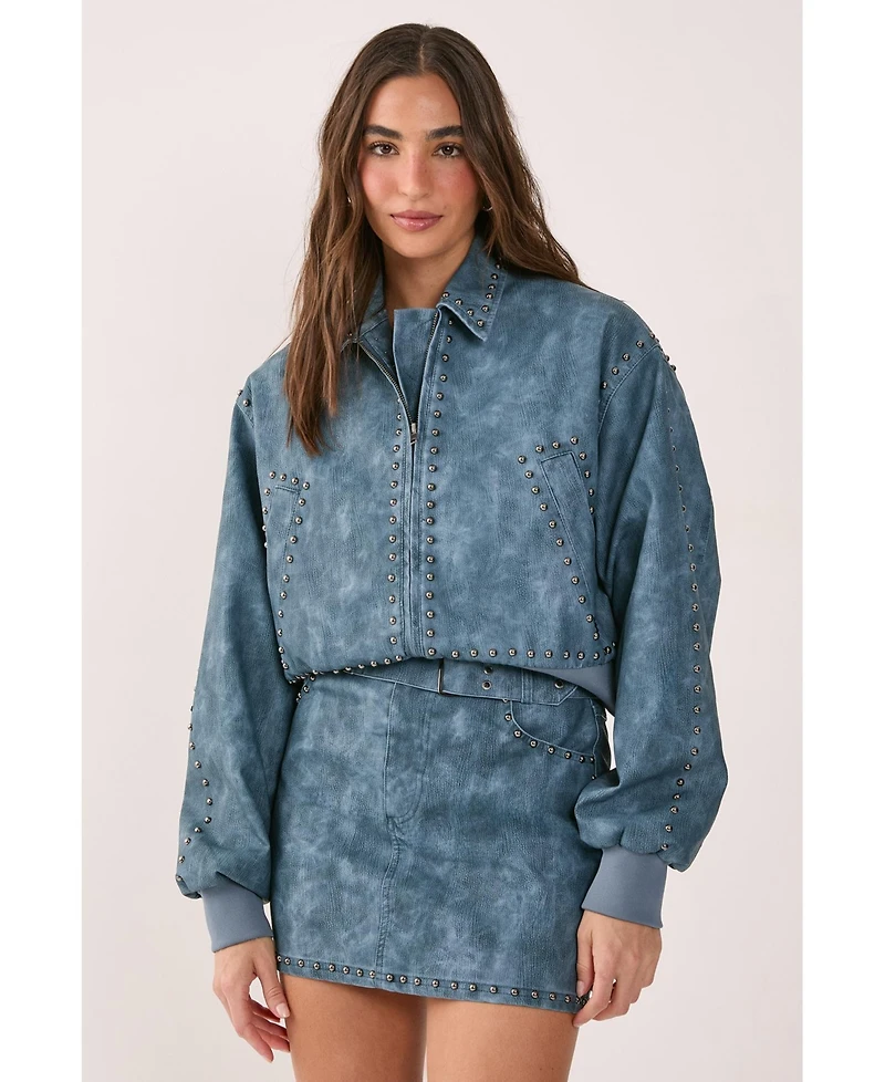 Nasty Gal Women's Leather Studded Bomber Jacket
