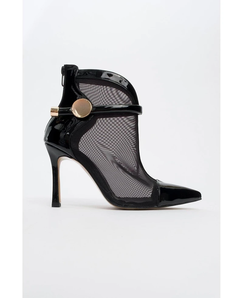 Prologue Shoes Grove Patent Back Zip High Heel Mesh Boot (Women)