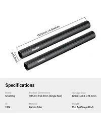 SmallRig 15mm Carbon Fiber Rod, 6", 2-Pack