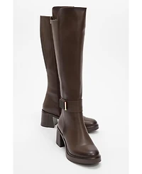 Prologue Shoes Moreni Stretch Buckle Block Heel Knee High Boot (Women)