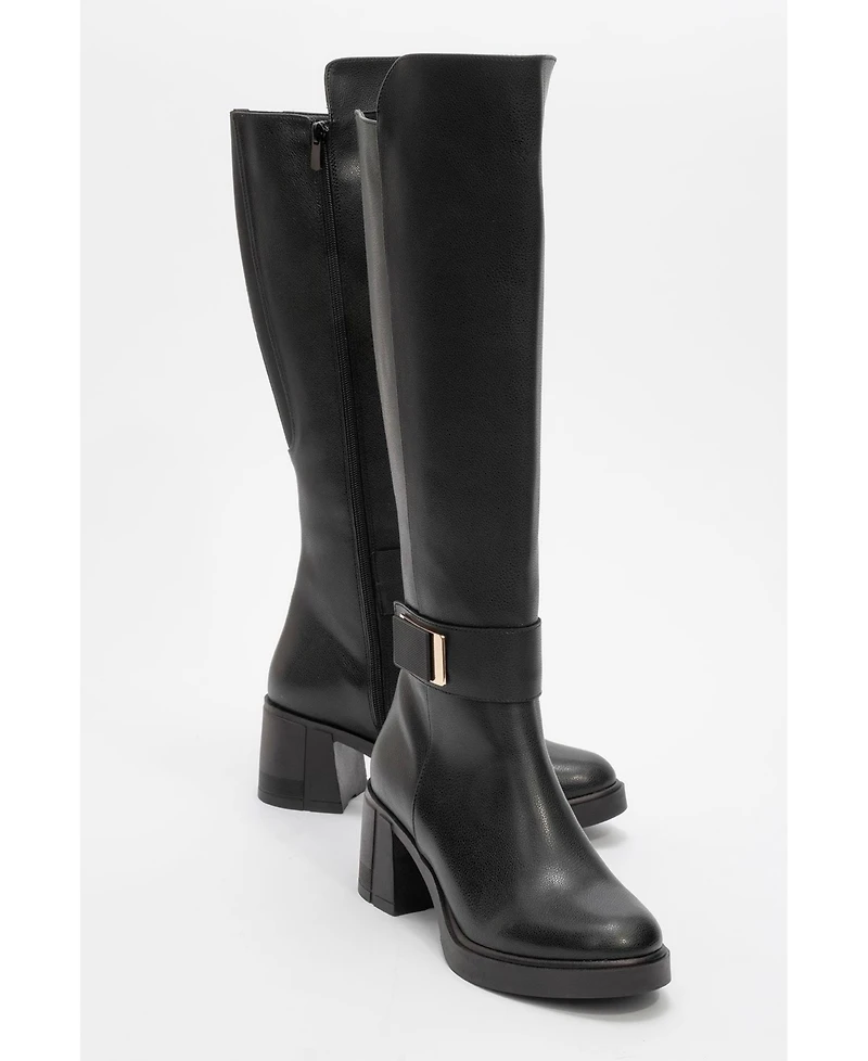 Prologue Shoes Moreni Stretch Buckle Block Heel Knee High Boot (Women)