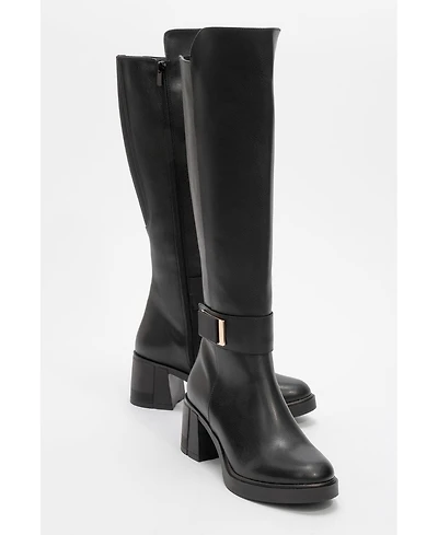 Prologue Shoes Moreni Stretch Buckle Block Heel Knee High Boot (Women)