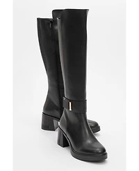 Prologue Shoes Moreni Stretch Buckle Block Heel Knee High Boot (Women)